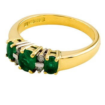 18ct gold Emerald/Diamond 3 stone Ring size L